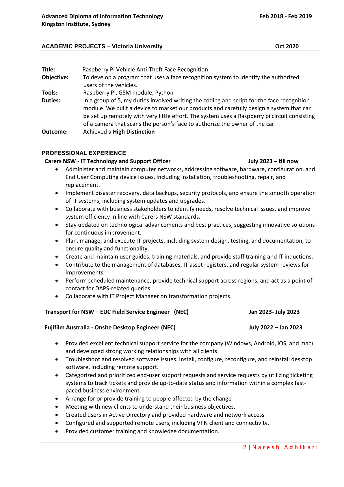 Resume page 2