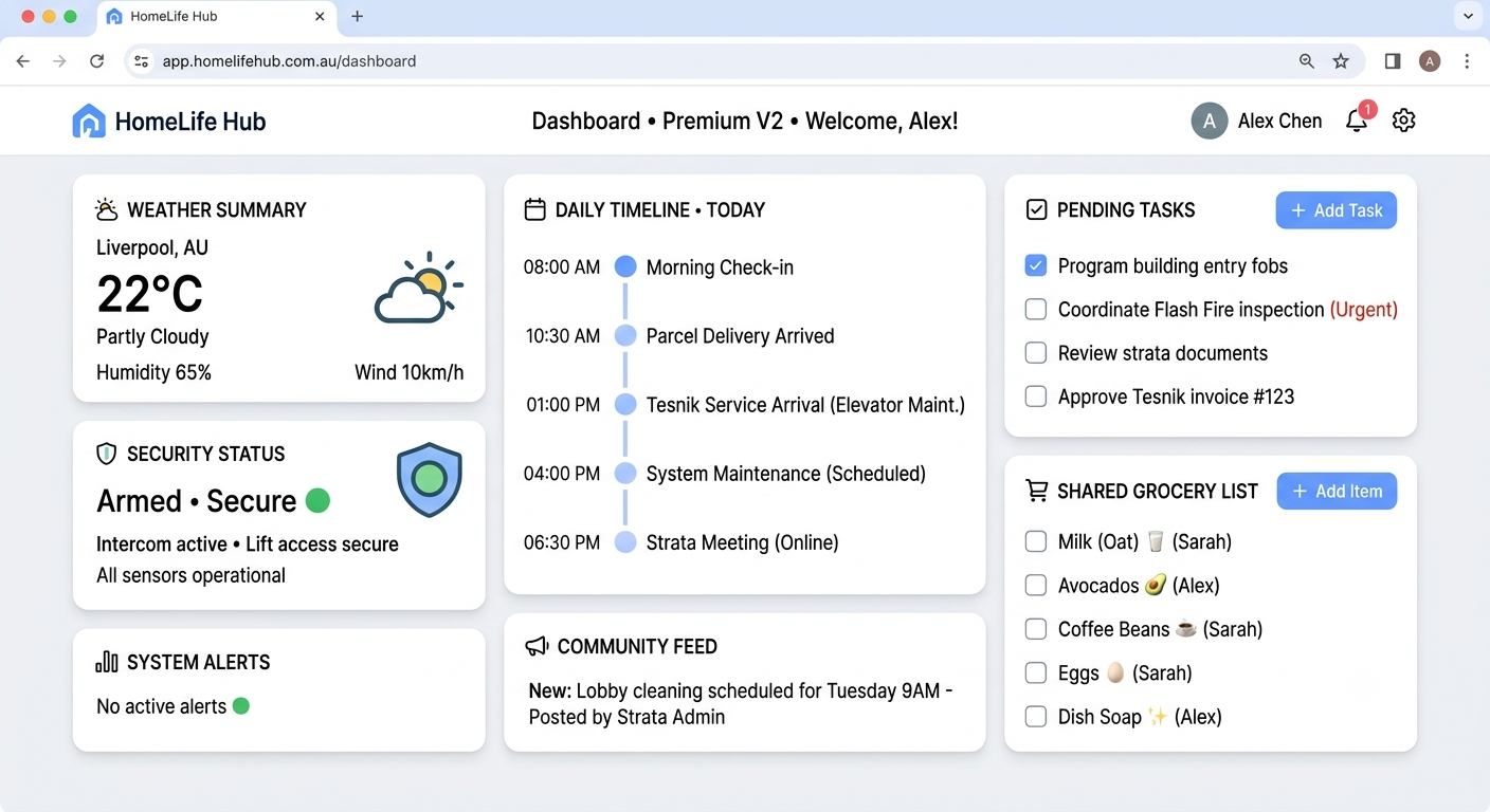 HomeLife Hub browser dashboard preview
